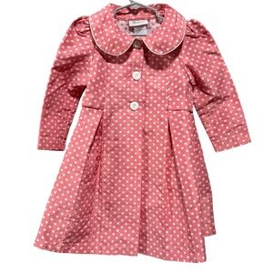 Bonnie Jean Girls Pink Polka Dot Dress Coat Size 4 – Button Front, Bow Back